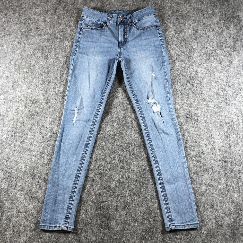 Seven7 Womens 4/28 Light Wash Mid Rise Skinny Jeans‎ Distressed Stretch Denim